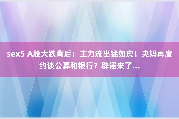 sex5 A股大跌背后：主力流出猛如虎！央妈再度约谈公募和银行？辟谣来了...