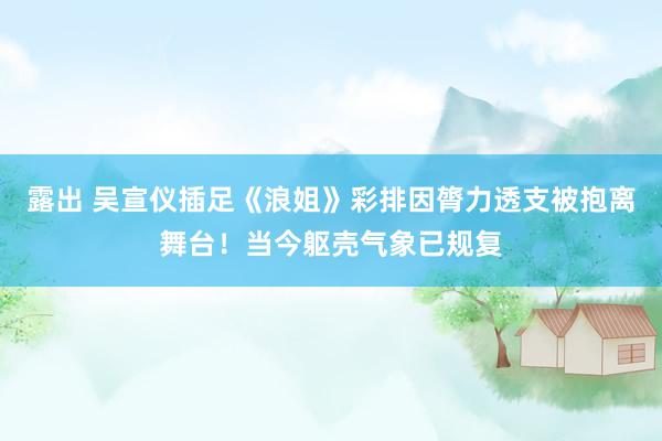 露出 吴宣仪插足《浪姐》彩排因膂力透支被抱离舞台！当今躯壳气象已规复