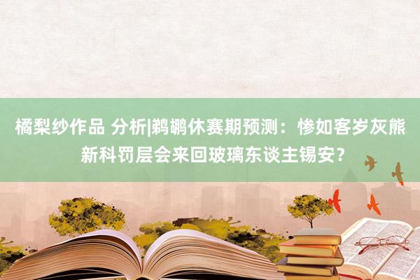 橘梨纱作品 分析|鹈鹕休赛期预测：惨如客岁灰熊 新科罚层会来回玻璃东谈主锡安？