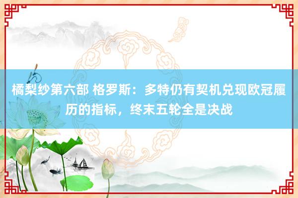 橘梨纱第六部 格罗斯：多特仍有契机兑现欧冠履历的指标，终末五轮全是决战