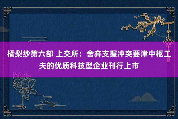 橘梨纱第六部 上交所：舍弃支握冲突要津中枢工夫的优质科技型企业刊行上市