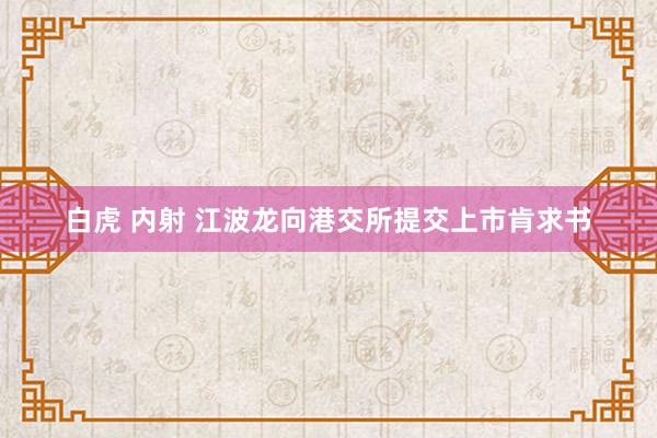 白虎 内射 江波龙向港交所提交上市肯求书